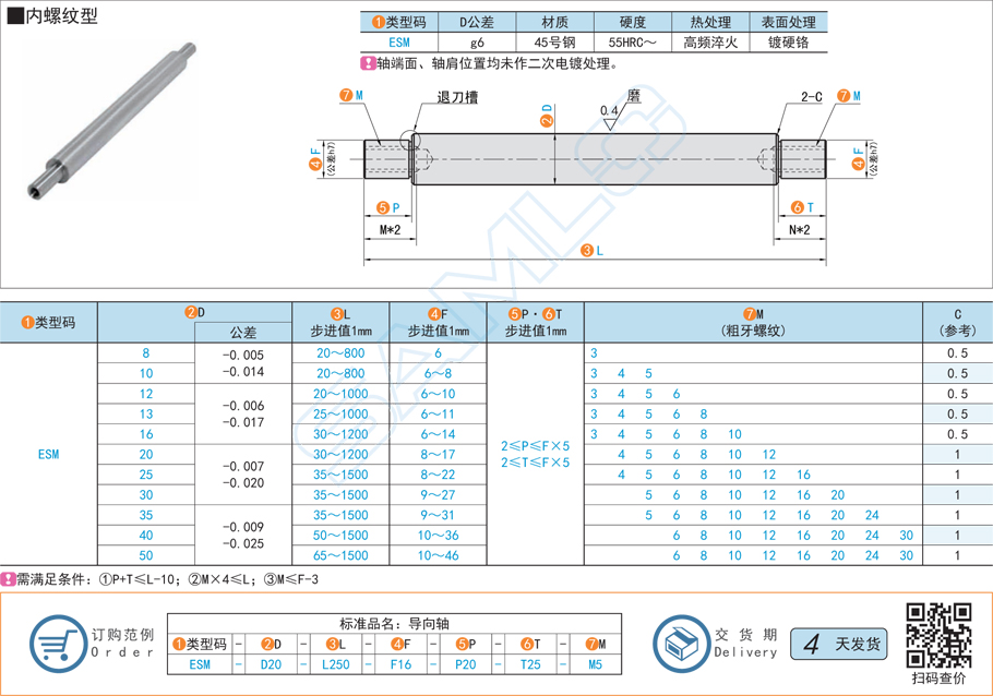 兩端臺(tái)階型導(dǎo)向軸-內(nèi)螺紋型規(guī)格類型