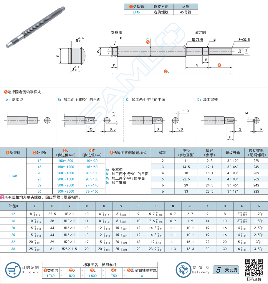 標準軸端梯形絲桿規(guī)格參數(shù)