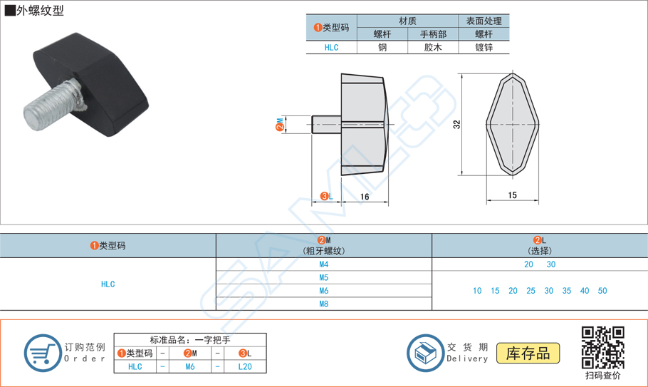 一字把手-外螺紋型規(guī)格參數(shù)尺寸材質